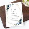 Navy and Blue Flowers Save the Date, Wedding Stationery, Printable File, Edit Yourself, SH129