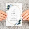 Navy and Blue Flowers Save the Date, Wedding Stationery, Printable File, Edit Yourself, SH129