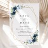 Navy and Blue Flowers Save the Date, Wedding Stationery, Printable File, Edit Yourself, SH129