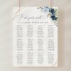 Navy and Blue Flowers Seating Chart, Wedding Sign, Printable File, Edit Yourself, SH129
