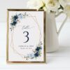 Navy and Blue Flowers Table Number Sign, Wedding Sign, Printable File, Edit Yourself, SH129