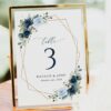 Navy and Blue Flowers Table Number Sign, Wedding Sign, Printable File, Edit Yourself, SH129