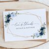 Navy and Blue Flowers Thank You Card, Wedding Stationery, Printable File, Edit Yourself, SH129