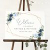 Navy and Blue Flowers Welcome Sign, Wedding Sign, Printable File, Edit Yourself, SH129