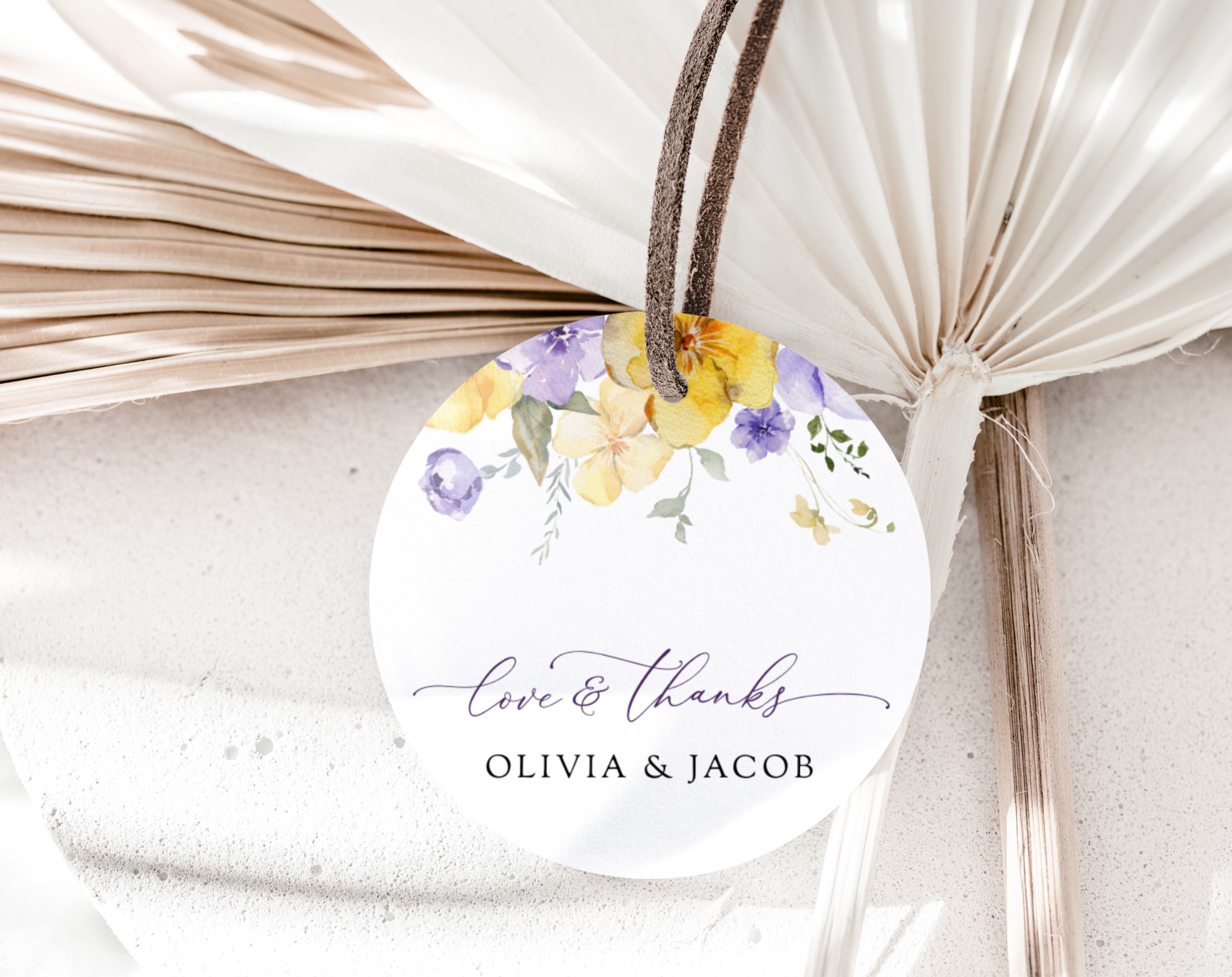 Purple and Yellow Flowers Favor Tags, Gift Tags, Party Tags, Wedding, Printable File, Edit Yourself, SH130