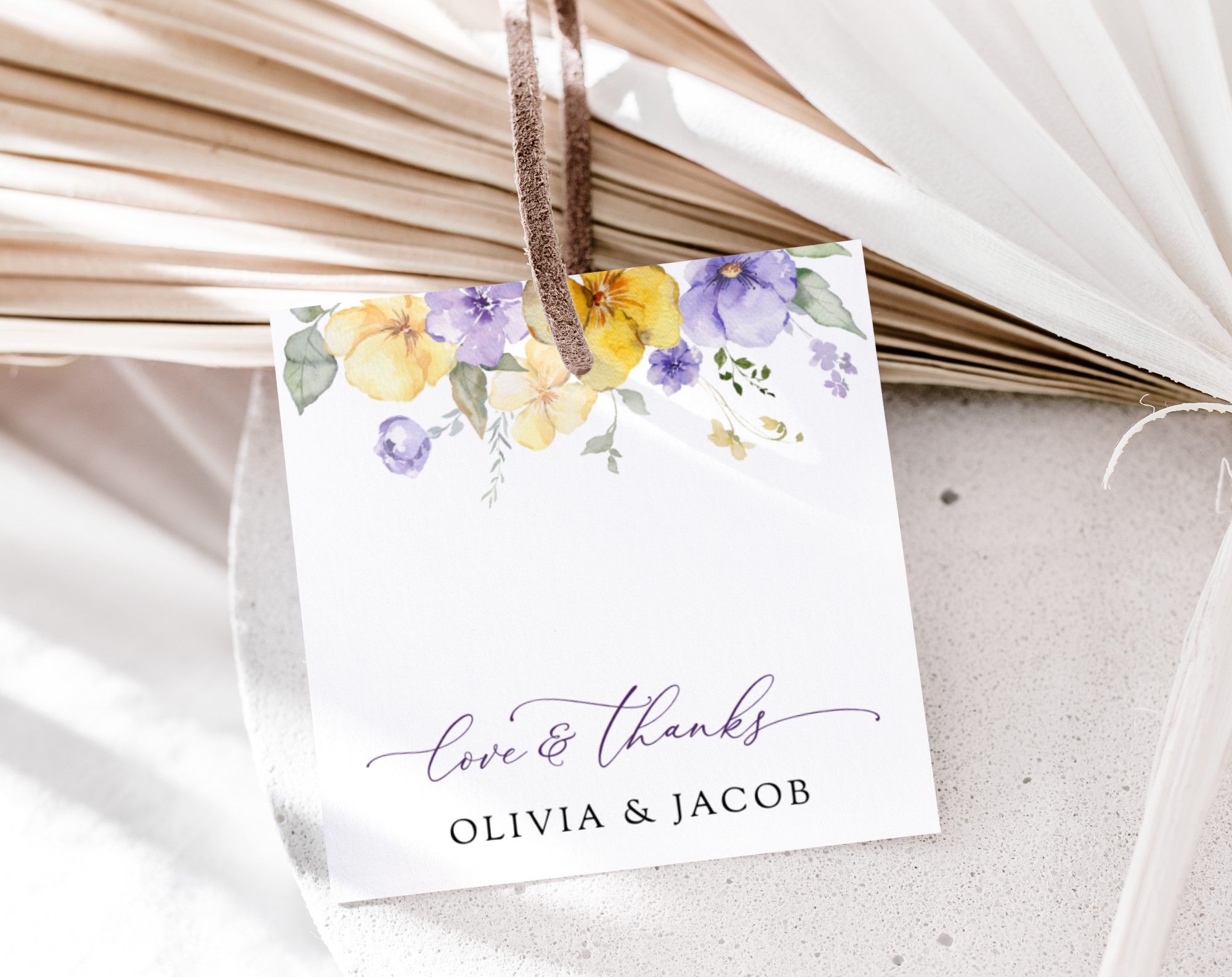 Purple and Yellow Flowers Favor Tags, Gift Tags, Party Tags, Wedding, Printable File, Edit Yourself, SH130