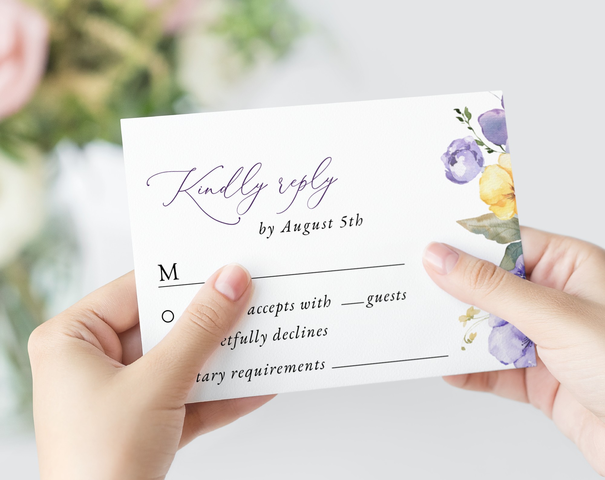 Purple and Yellow Flowers Wedding Invitation Suite, Wedding Stationery, Printable File, Edit Yourself, SH130