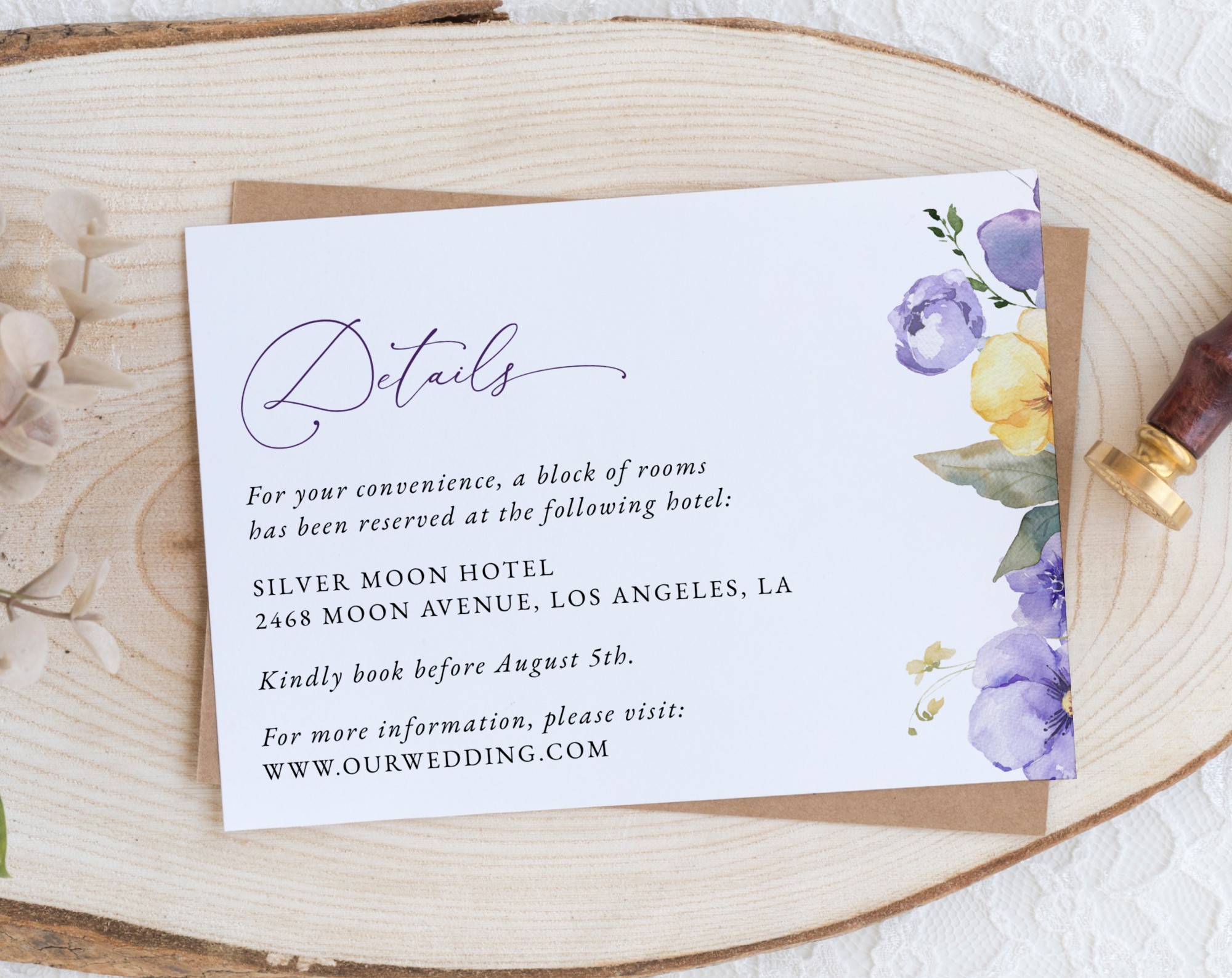 Purple and Yellow Flowers Wedding Invitation Suite, Wedding Stationery, Printable File, Edit Yourself, SH130