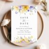 Purple and Yellow Flowers Save the Date, Wedding Stationery, Printable File, Edit Yourself, SH130