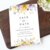 Purple and Yellow Flowers Save the Date, Wedding Stationery, Printable File, Edit Yourself, SH130