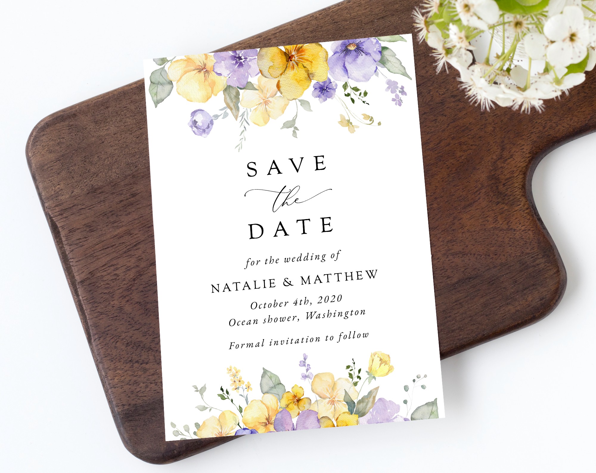 Purple and Yellow Flowers Save the Date, Wedding Stationery, Printable File, Edit Yourself, SH130