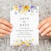 Purple and Yellow Flowers Save the Date, Wedding Stationery, Printable File, Edit Yourself, SH130