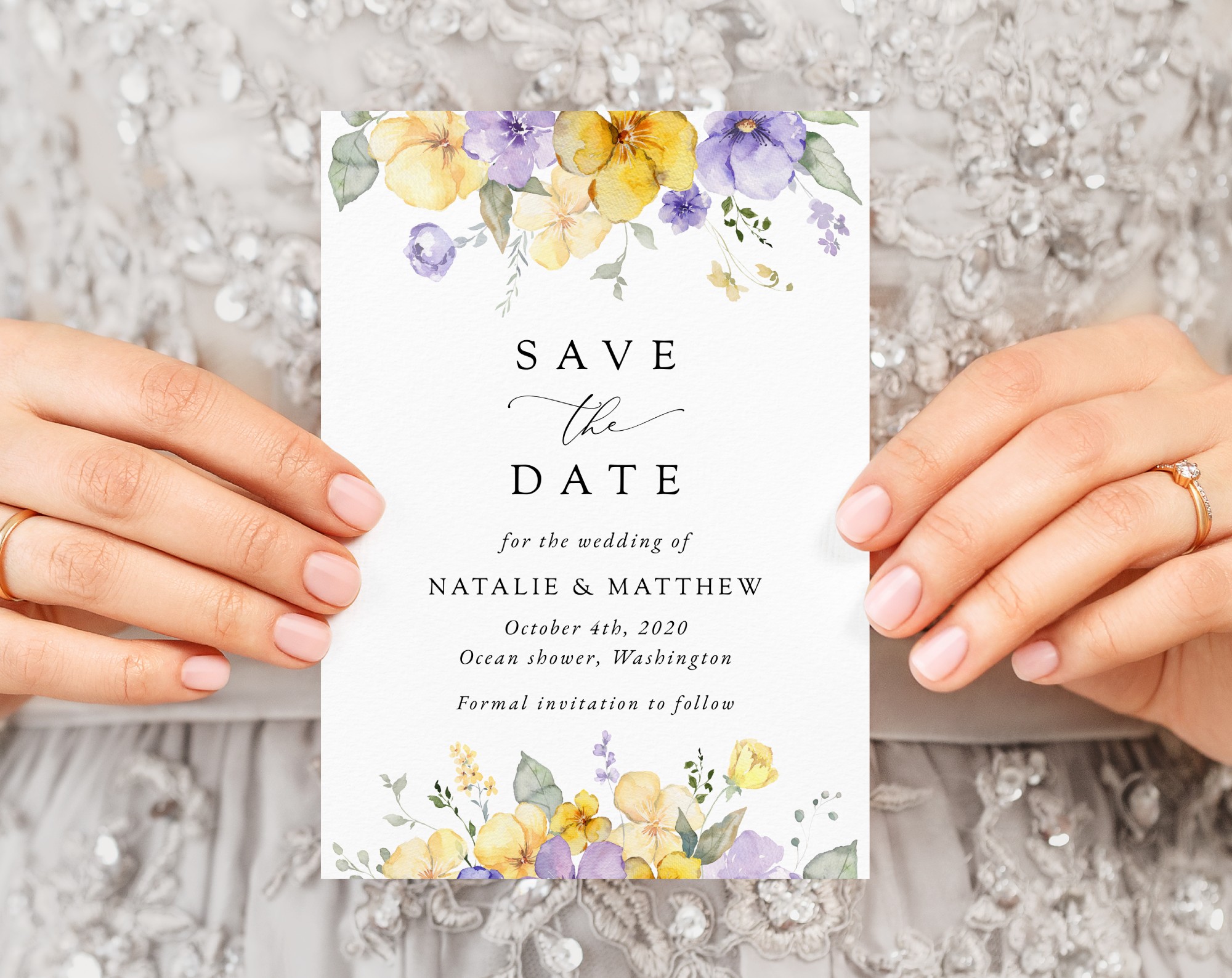 Purple and Yellow Flowers Save the Date, Wedding Stationery, Printable File, Edit Yourself, SH130