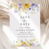Purple and Yellow Flowers Save the Date, Wedding Stationery, Printable File, Edit Yourself, SH130