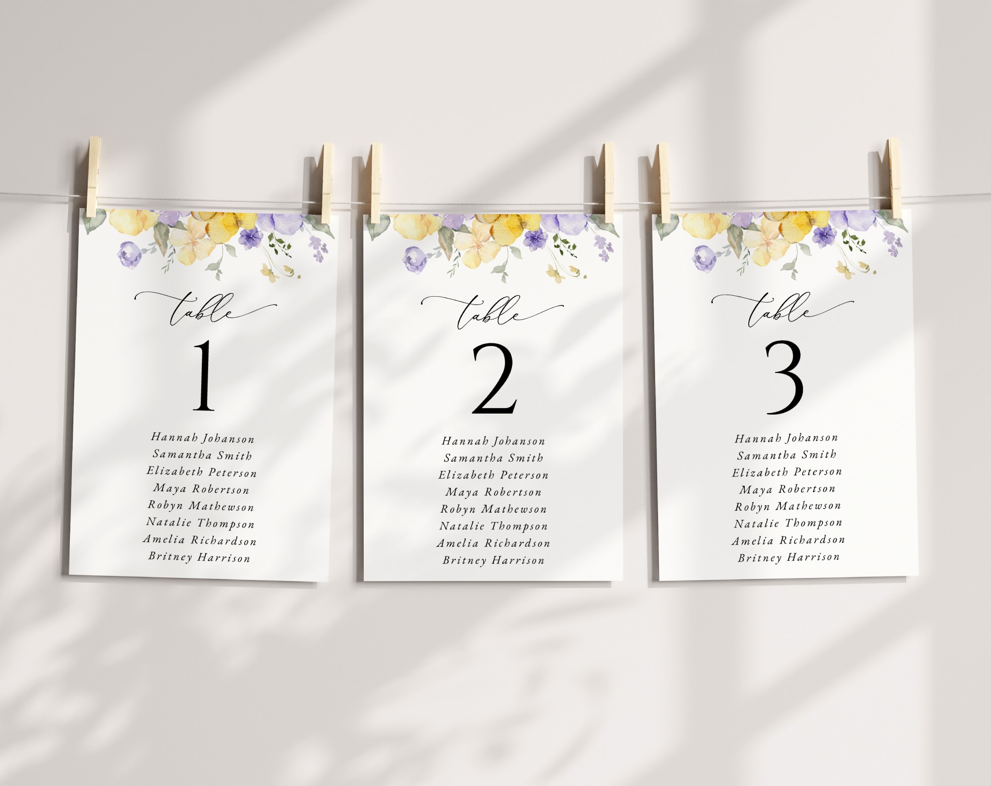 Purple and Yellow Flowers Seating Cards, Wedding Stationery, Printable File, Edit Yourself, SH130