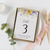 Purple and Yellow Flowers Table Number Sign, Wedding Sign, Printable File, Edit Yourself, SH130