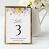Purple and Yellow Flowers Table Number Sign, Wedding Sign, Printable File, Edit Yourself, SH130