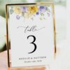 Purple and Yellow Flowers Table Number Sign, Wedding Sign, Printable File, Edit Yourself, SH130