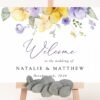 Purple and Yellow Flowers Welcome Sign, Wedding Sign, Printable File, Edit Yourself, SH130