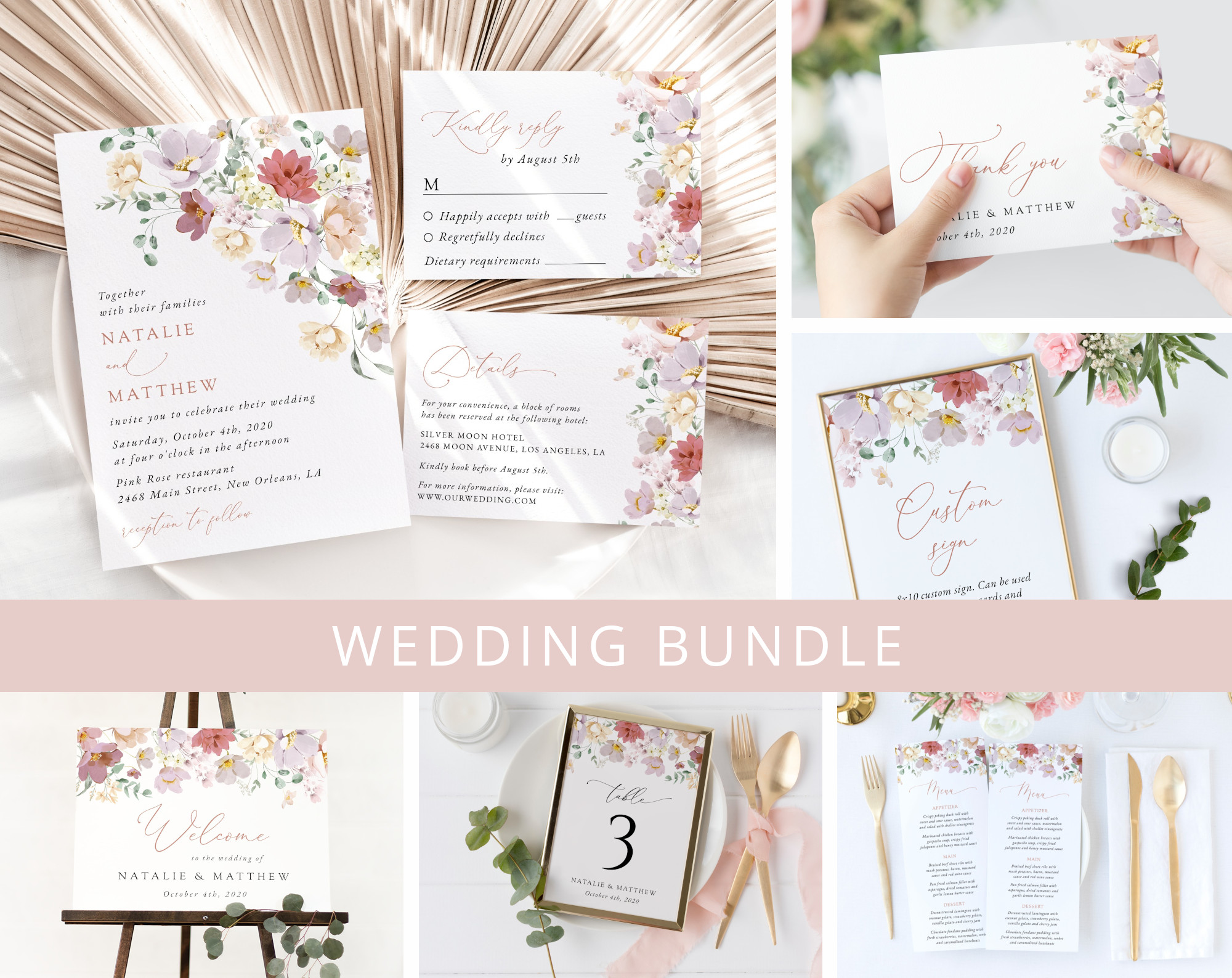 Colorful Flowers Wedding Bundle, Printable File, Edit Yourself, SH131