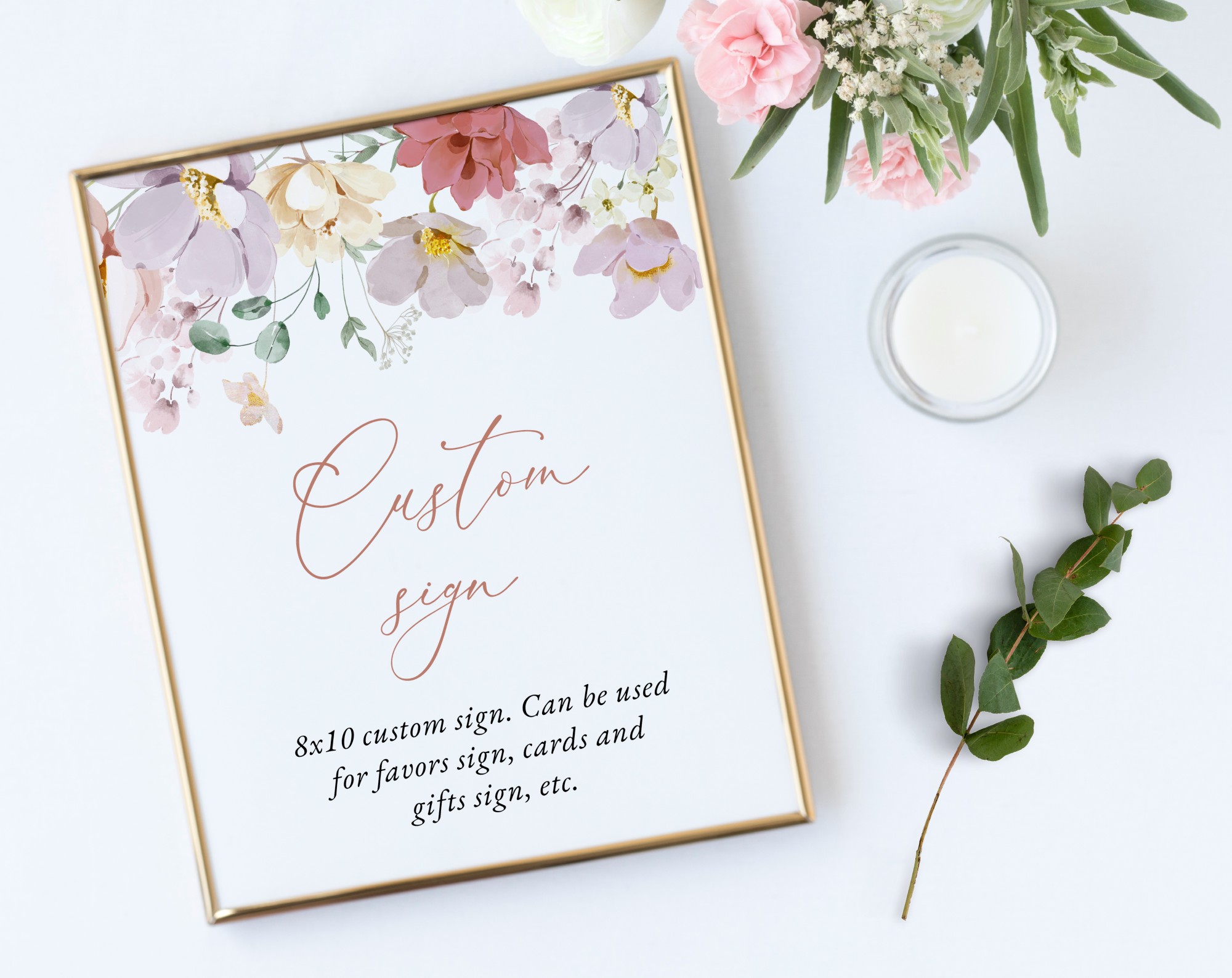 Colorful Flowers Custom Sign, Wedding Sign, Printable File, Edit Yourself, SH131