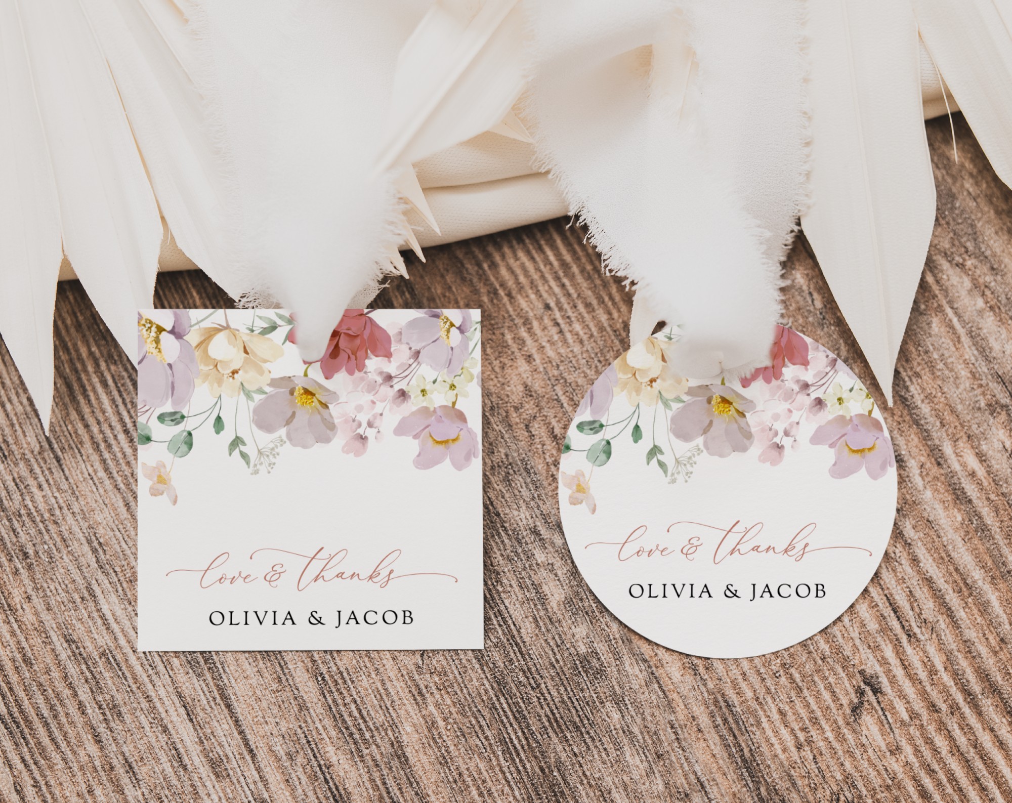 Colorful Flowers Favor Tags, Gift Tags, Party Tags, Wedding, Printable File, Edit Yourself, SH131