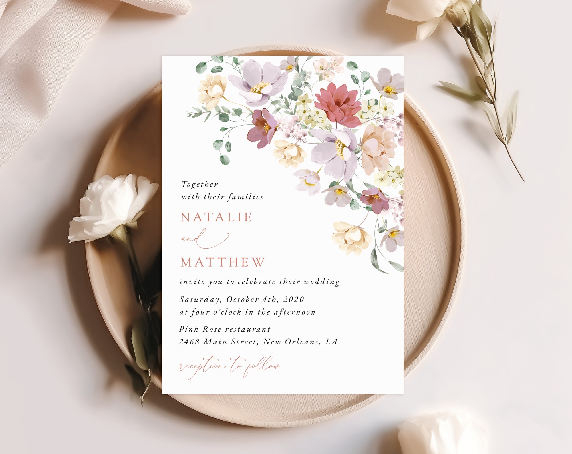 Colorful Flowers Wedding Invitation, Wedding Stationery, Printable File, Edit Yourself, SH131