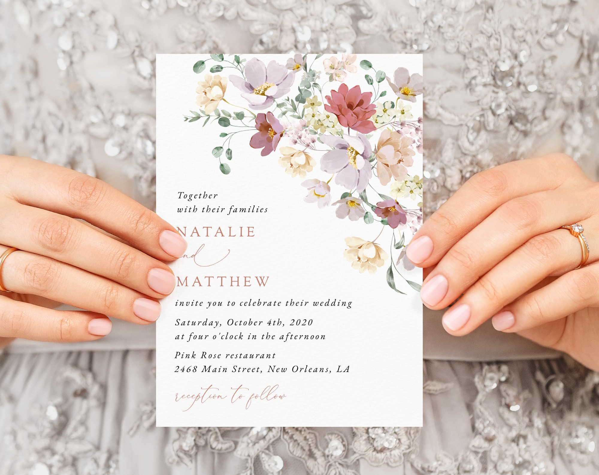 Colorful Flowers Wedding Invitation, Wedding Stationery, Printable File, Edit Yourself, SH131