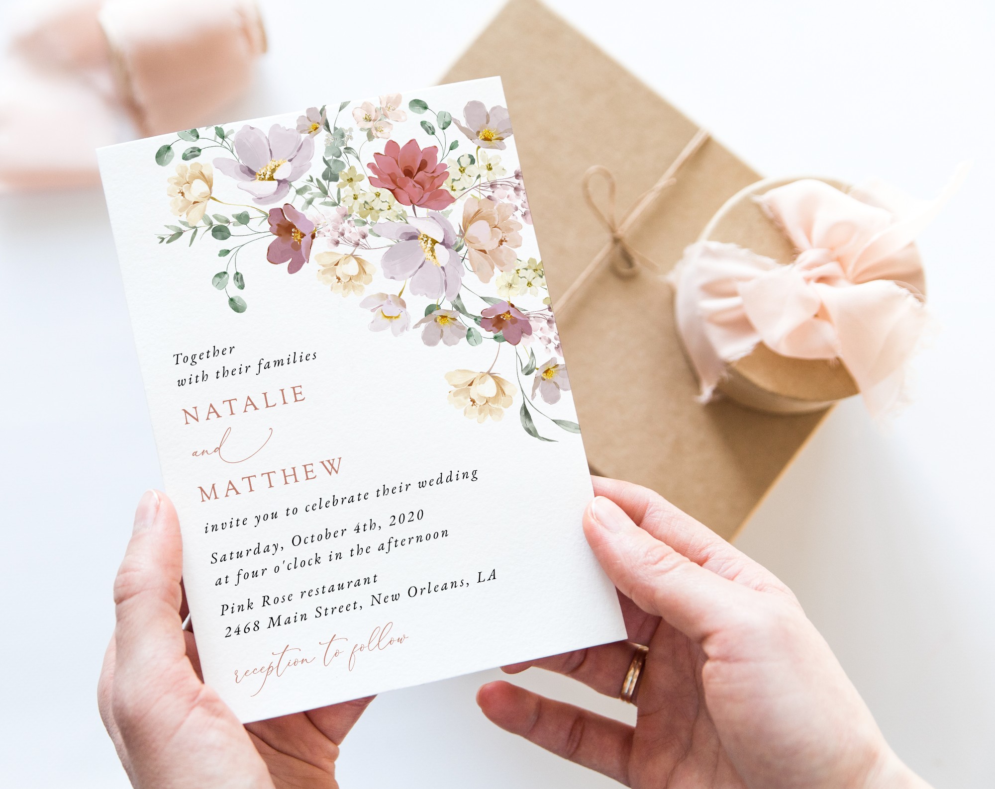 Colorful Flowers Wedding Invitation, Wedding Stationery, Printable File, Edit Yourself, SH131