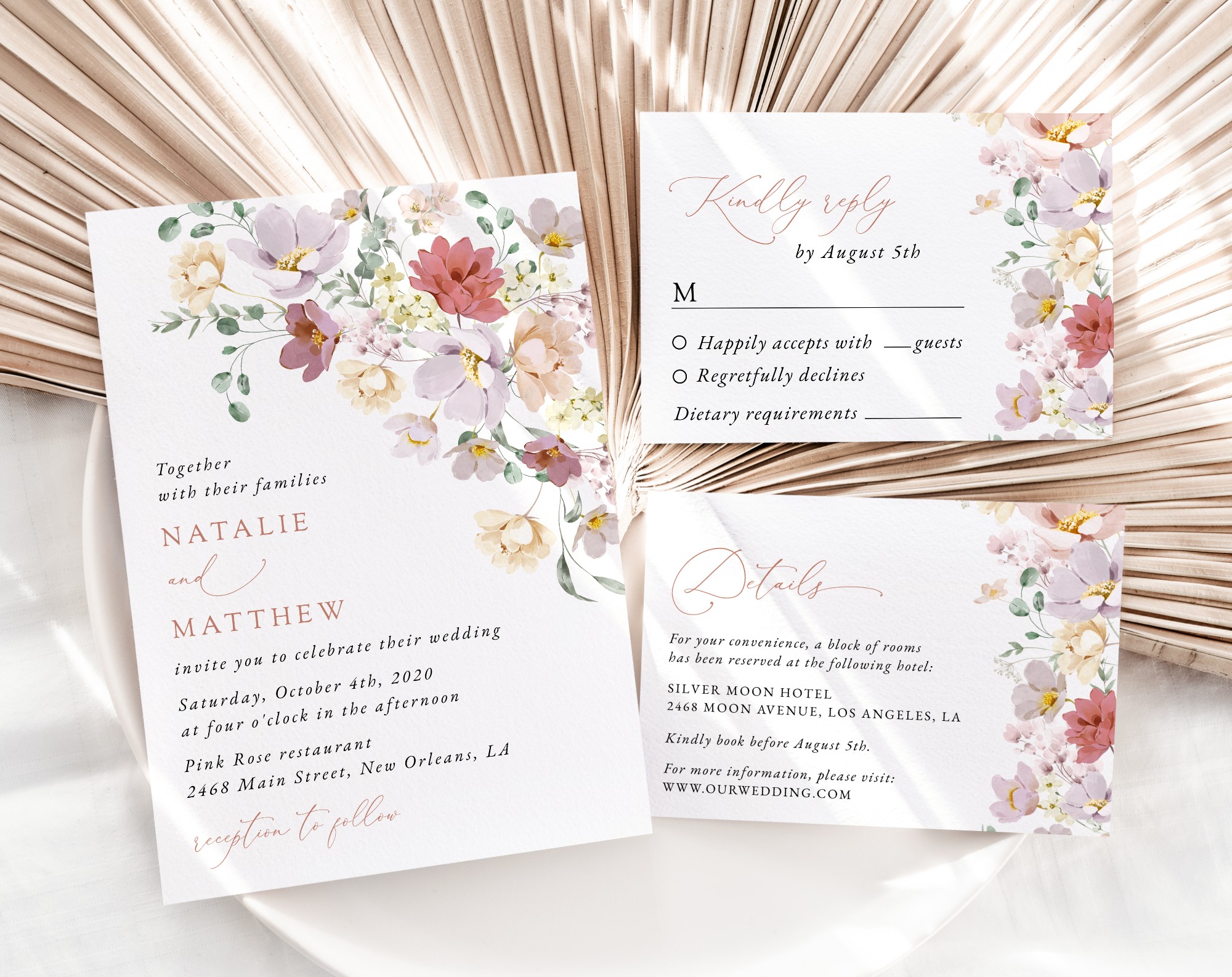 Colorful Flowers Wedding Invitation Suite, Wedding Stationery, Printable File, Edit Yourself, SH131