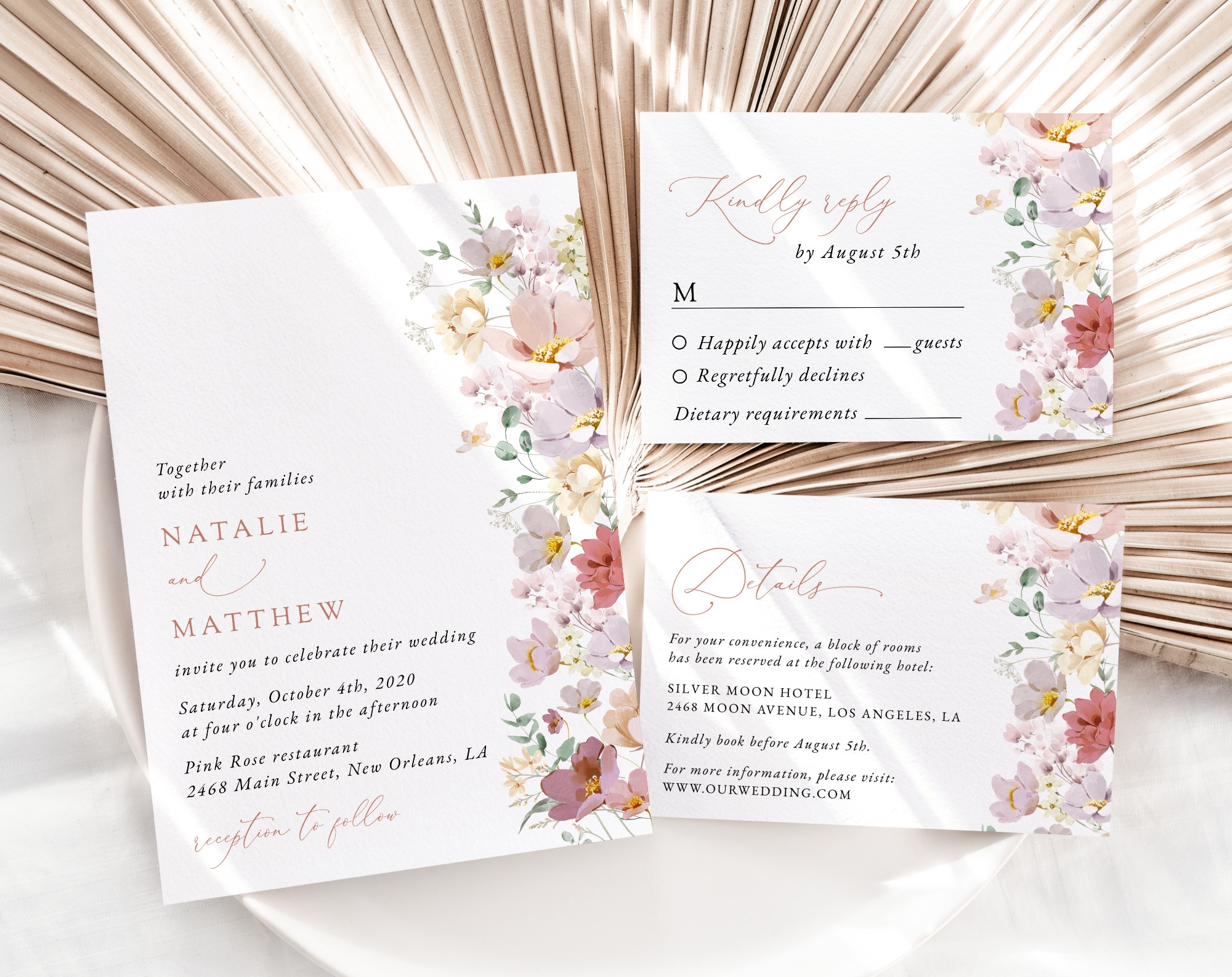 Colorful Flowers Wedding Invitation Set, Wedding Stationery, Printable File, Edit Yourself, SH131