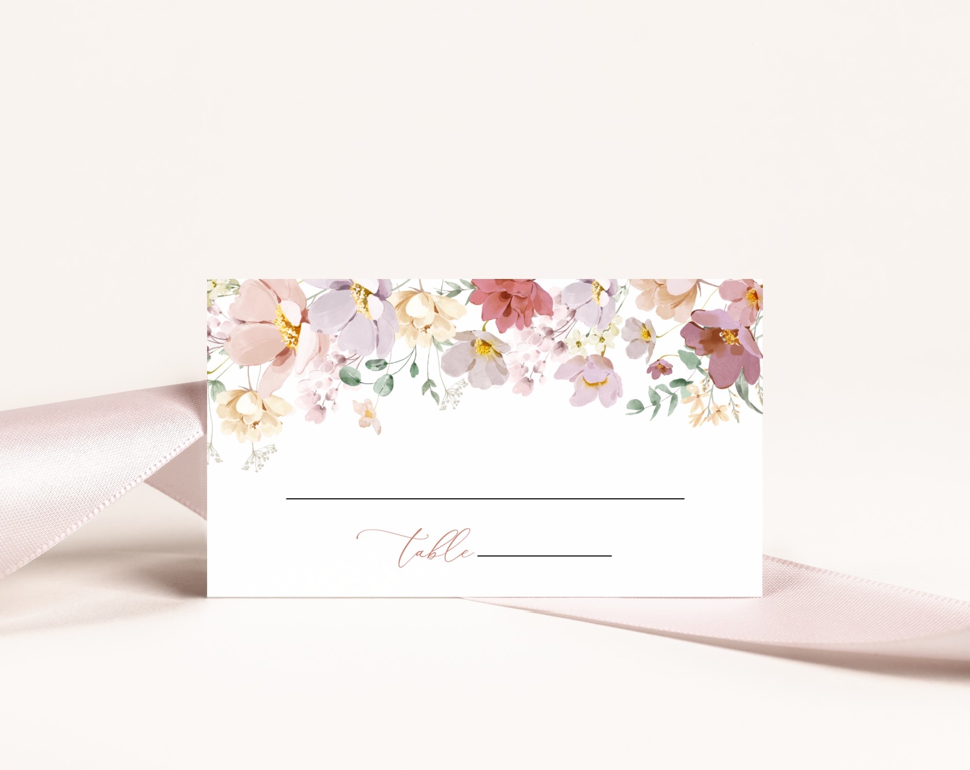 Colorful Flowers Place Card, Wedding Stationery, Printable File, Edit Yourself, SH131