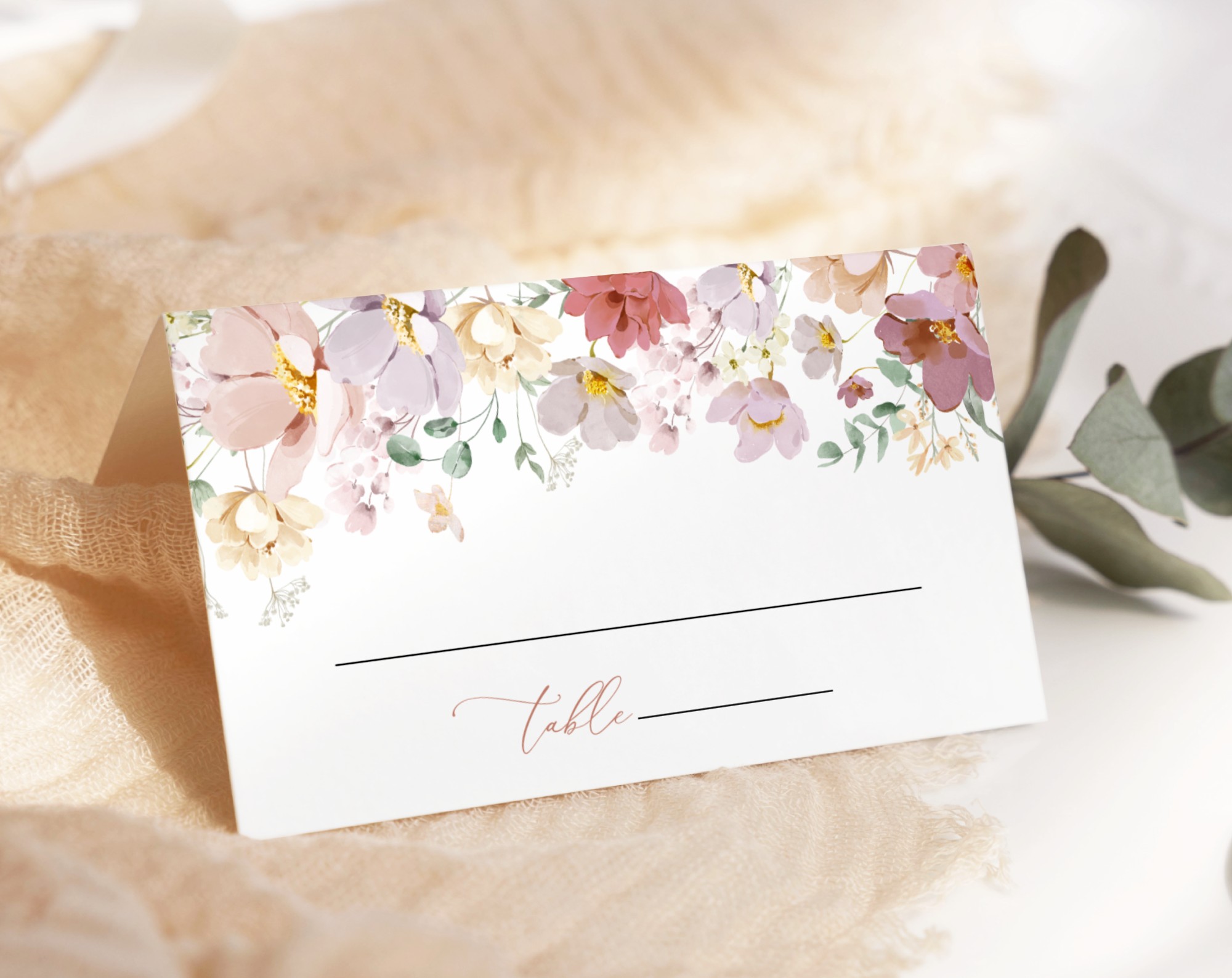 Colorful Flowers Place Card, Wedding Stationery, Printable File, Edit Yourself, SH131 Colorful Flowers Place Card, Wedding Stationery, Printable File, Edit Yourself, SH131