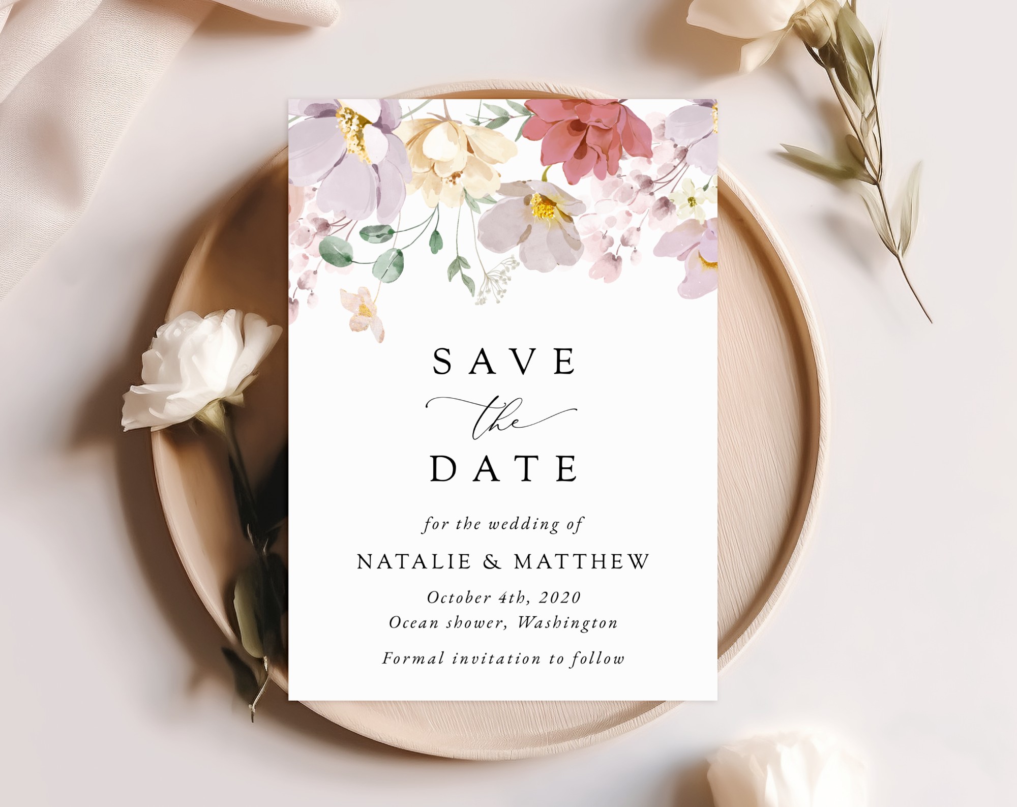Colorful Flowers Save the Date, Wedding Stationery, Printable File, Edit Yourself, SH131