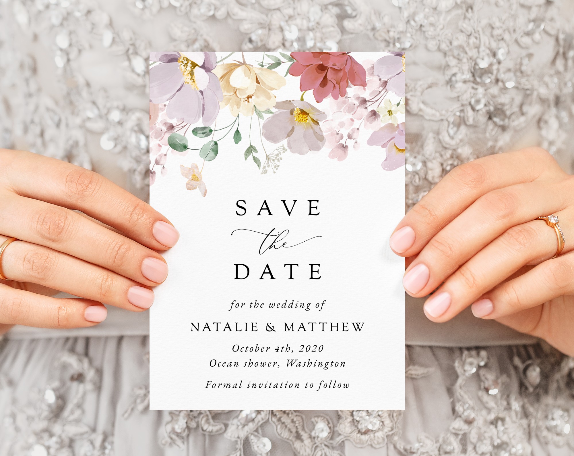 Colorful Flowers Save the Date, Wedding Stationery, Printable File, Edit Yourself, SH131