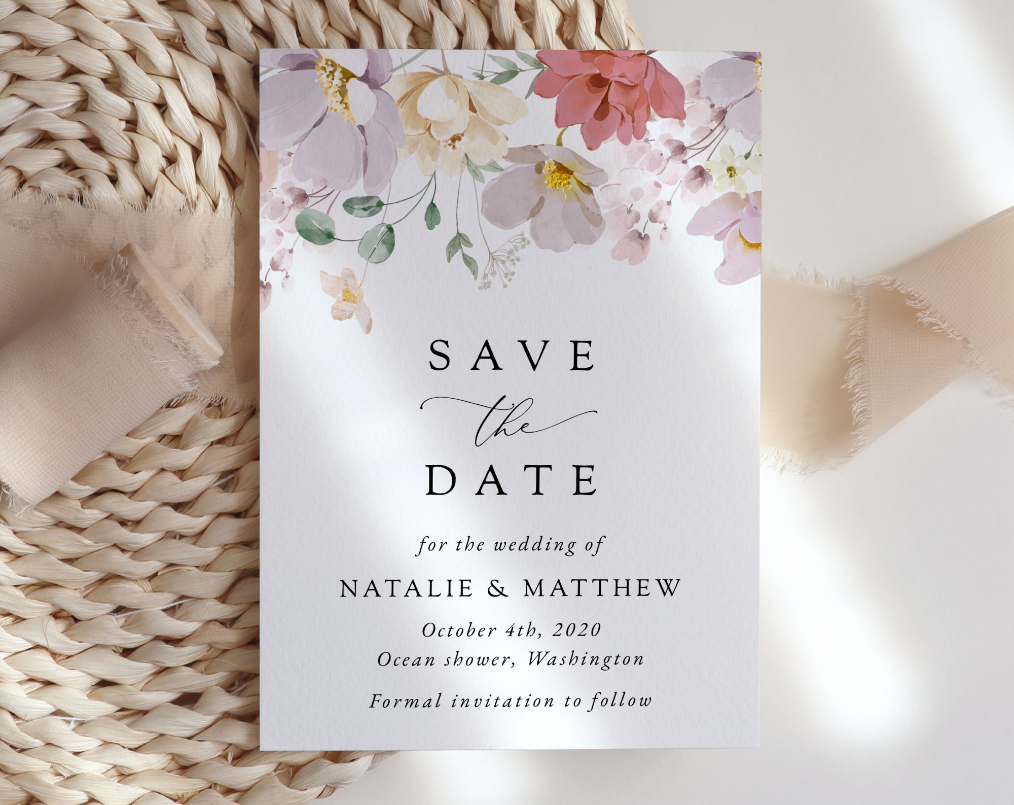 Colorful Flowers Save the Date, Wedding Stationery, Printable File, Edit Yourself, SH131