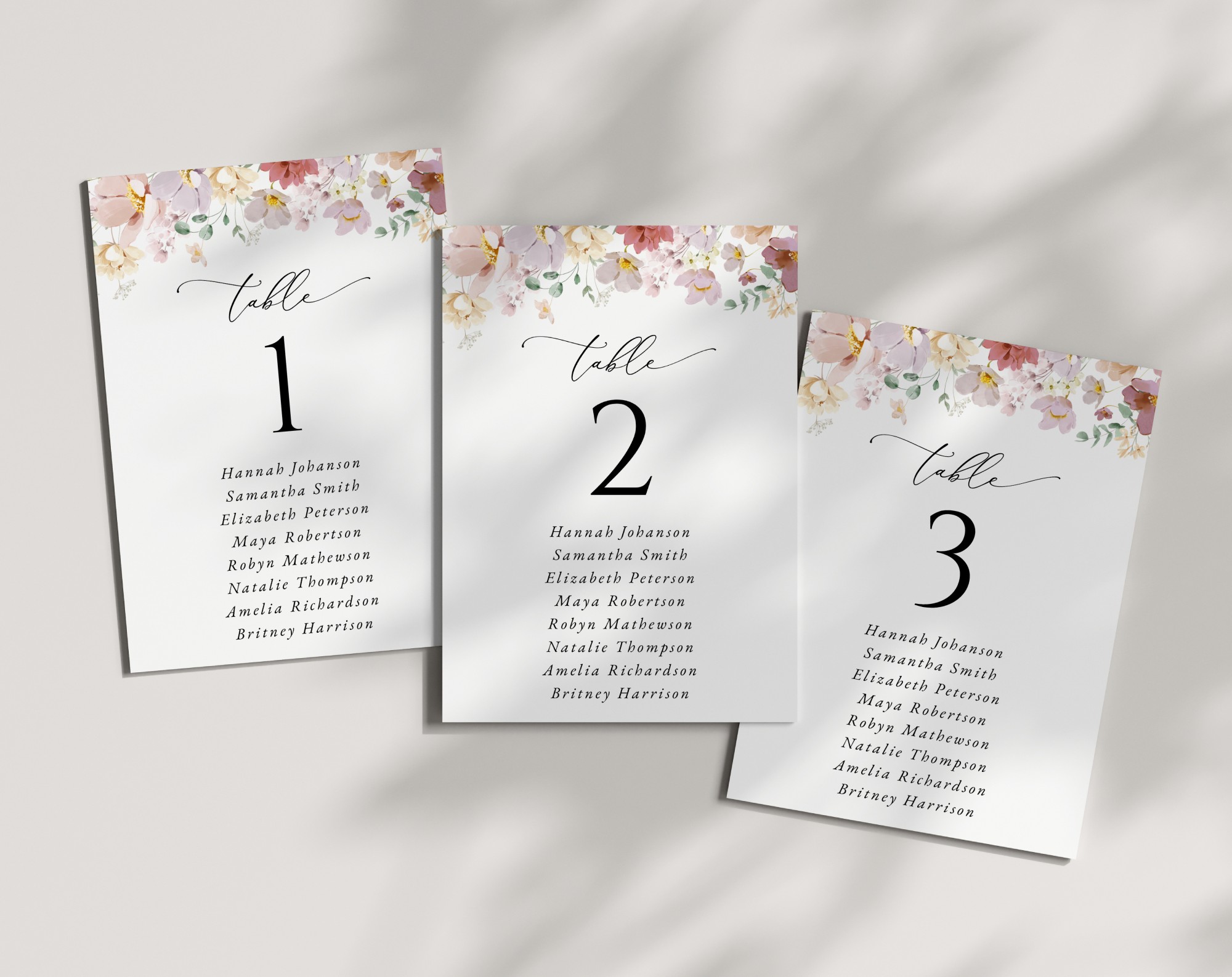 Colorful Flowers Seating Cards, Wedding Stationery, Printable File, Edit Yourself, SH131