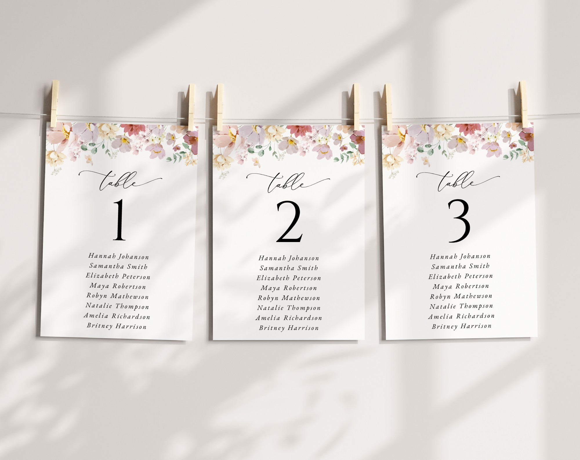 Colorful Flowers Seating Cards, Wedding Stationery, Printable File, Edit Yourself, SH131
