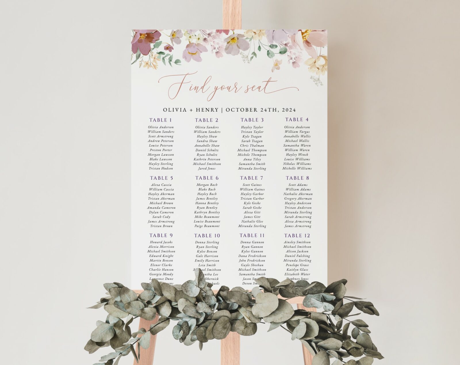 Colorful Flowers Seating Chart - Find Your Seat - Wedding Sign