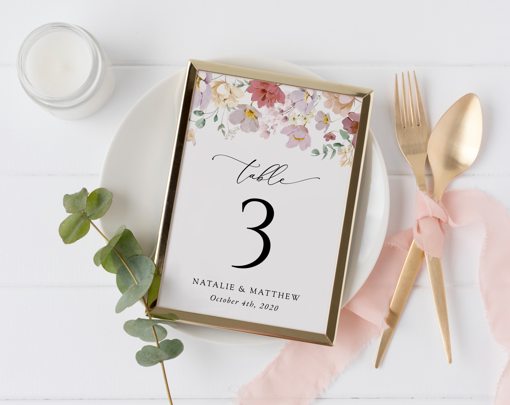 Colorful Flowers Table Number Sign, Wedding Sign, Printable File, Edit Yourself, SH131