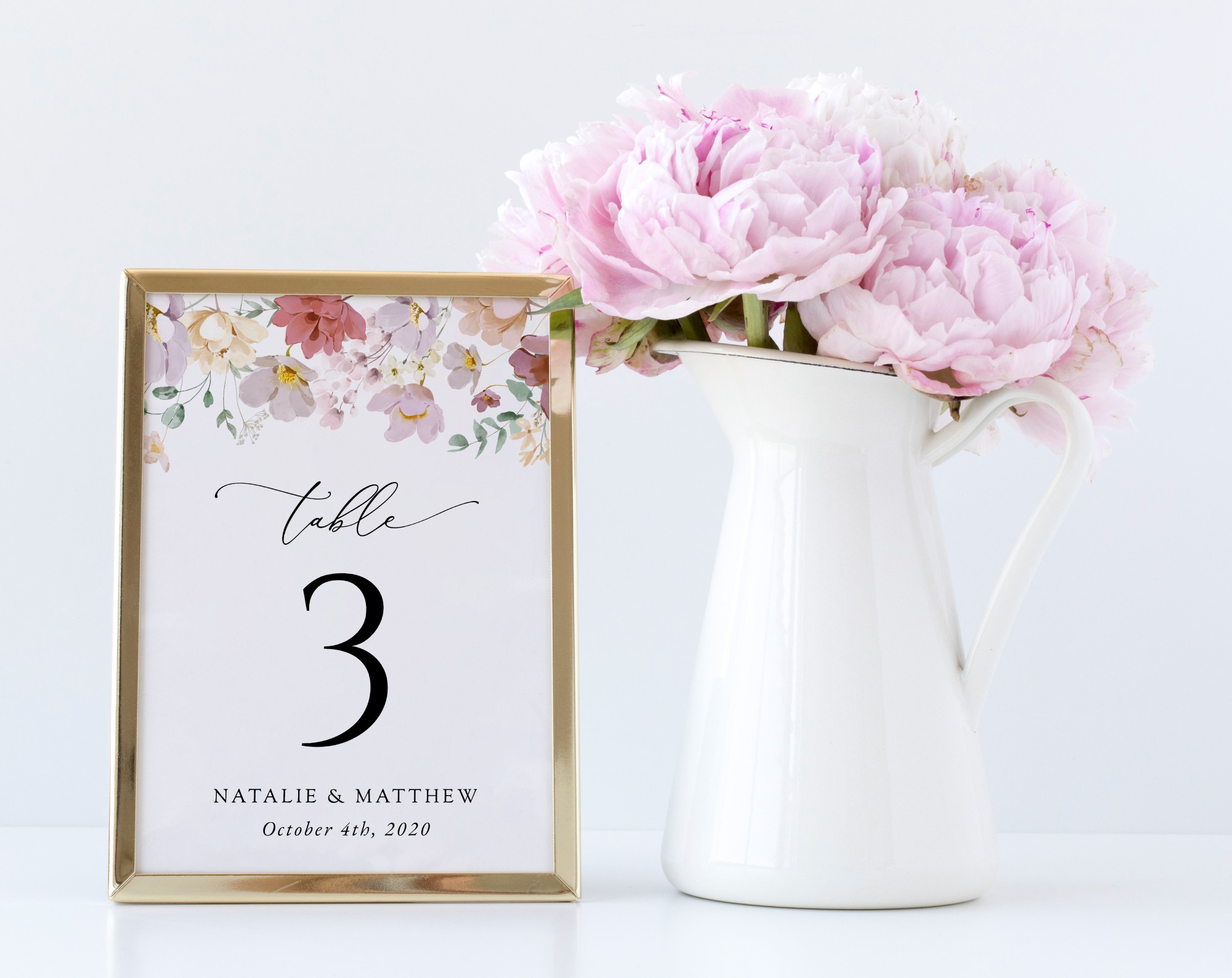 Colorful Flowers Table Number Sign, Wedding Sign, Printable File, Edit Yourself, SH131