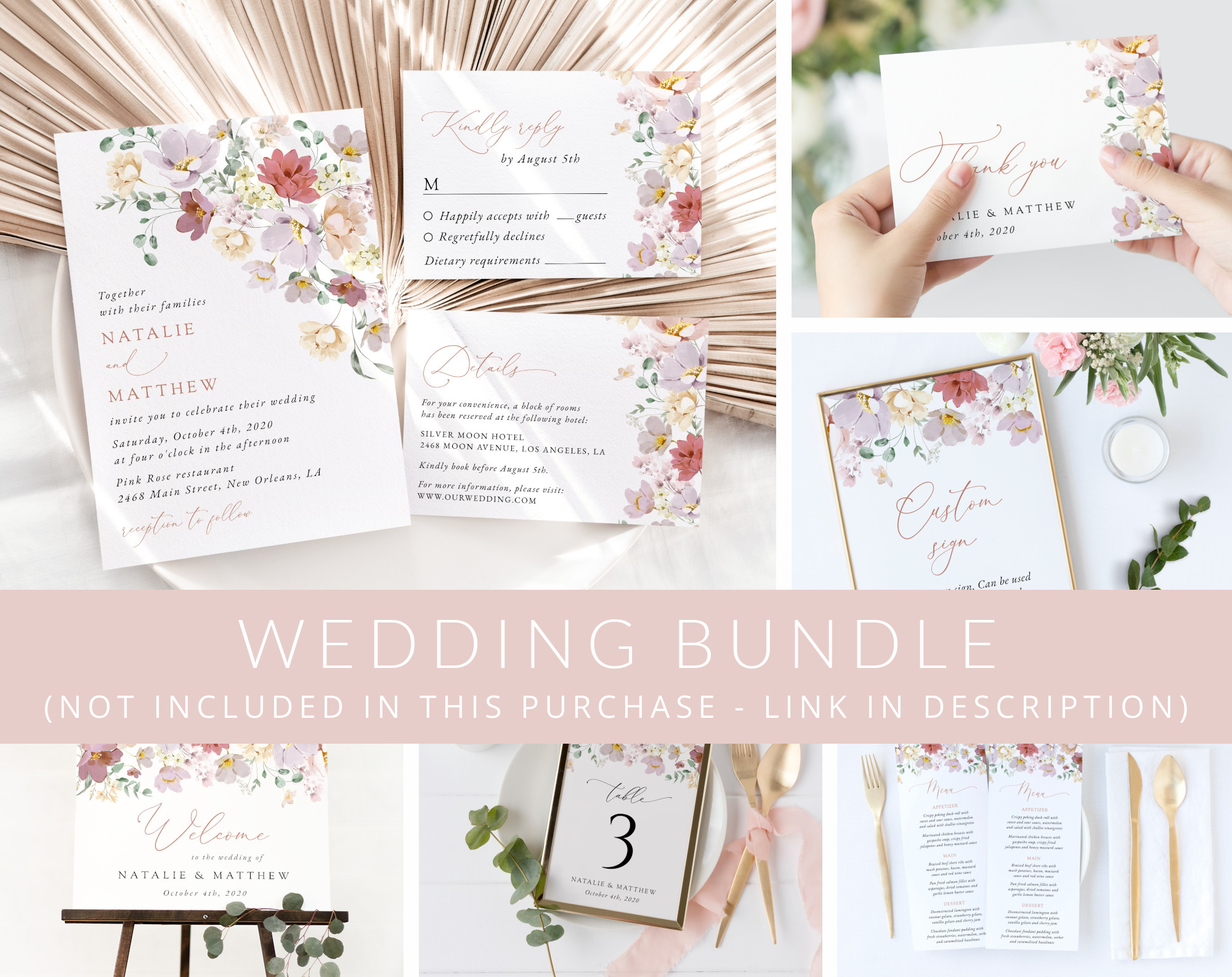 Colorful Flowers Wedding Bundle, Printable File, Edit Yourself, SH131