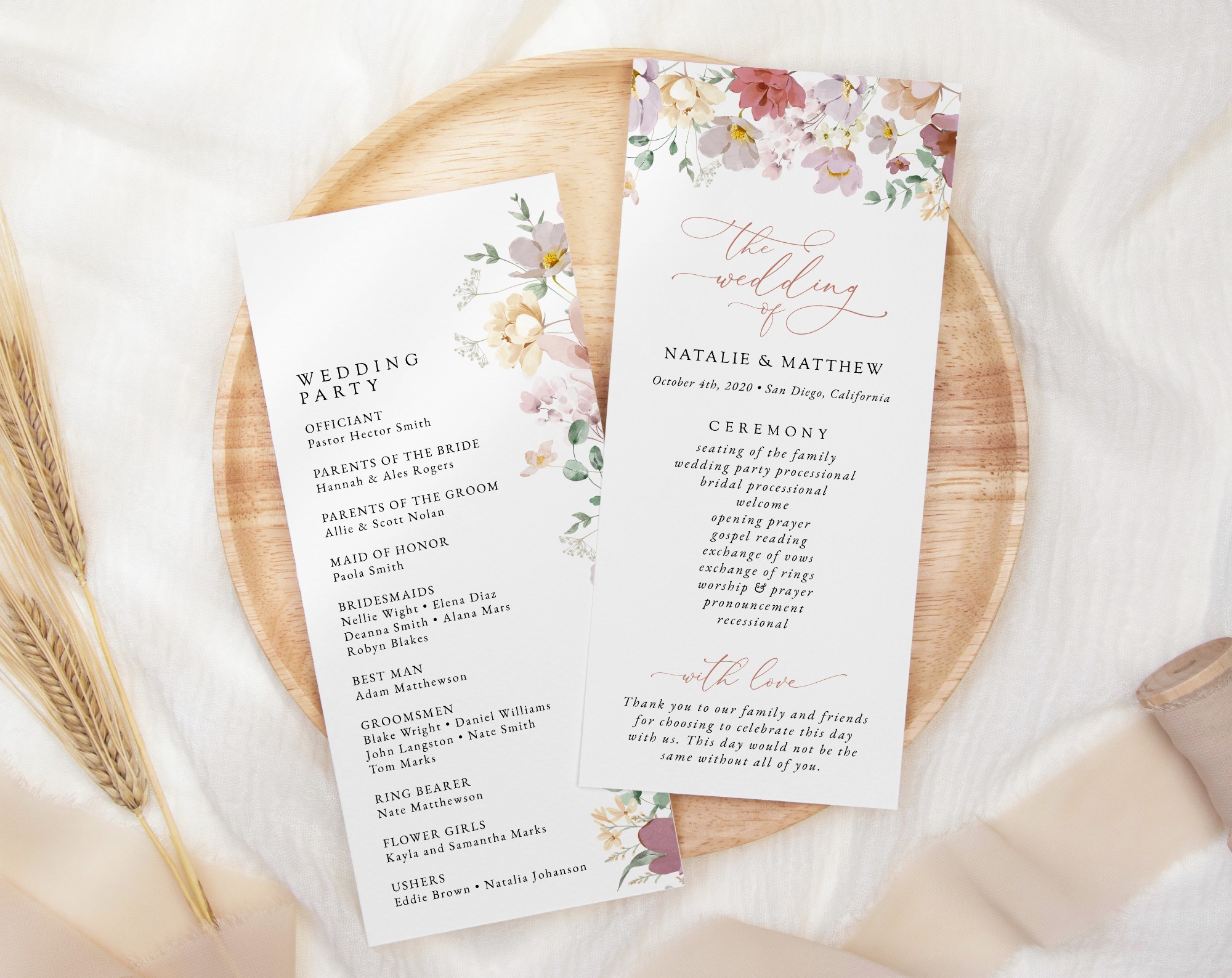 Colorful Flowers Wedding Program, Wedding Stationery, Printable File, Edit Yourself, SH131