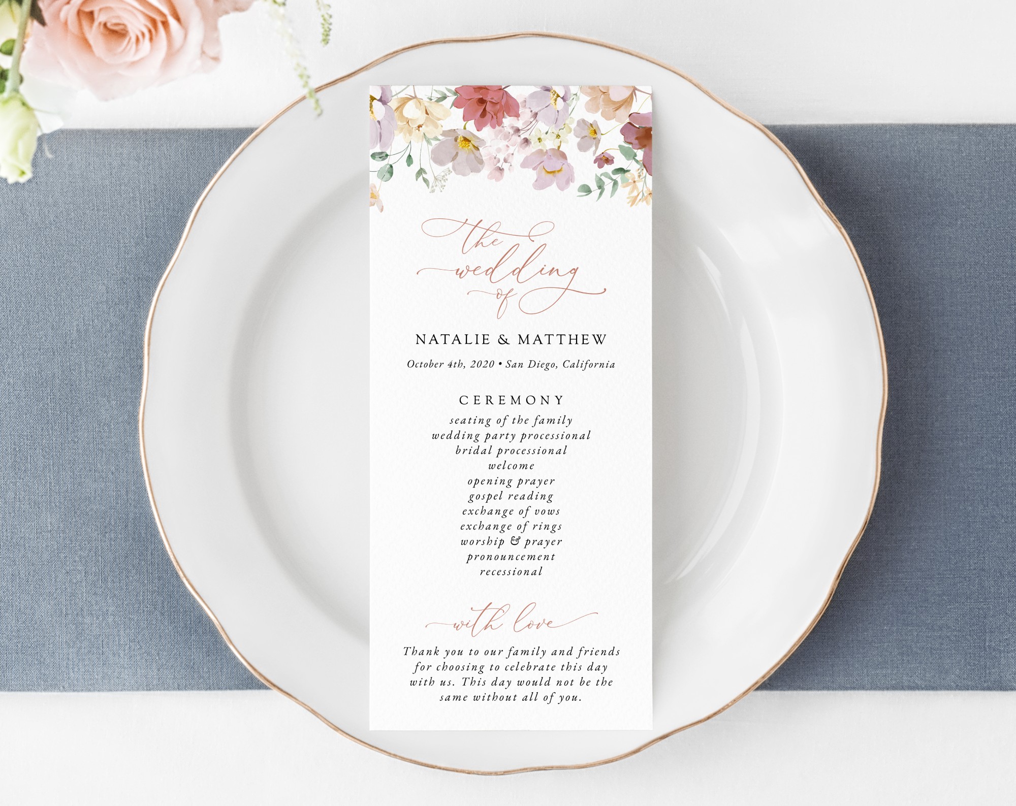 Colorful Flowers Wedding Program, Wedding Stationery, Printable File, Edit Yourself, SH131