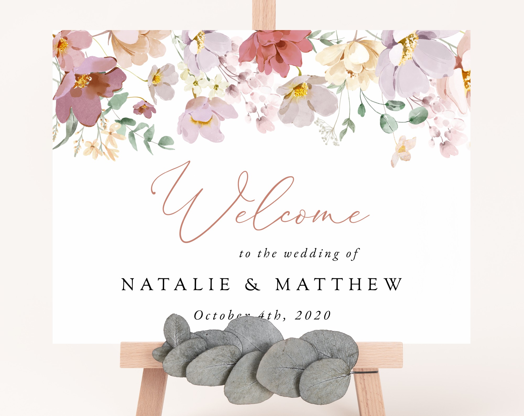 Colorful Flowers Welcome Sign, Wedding Sign, Printable File, Edit Yourself, SH131