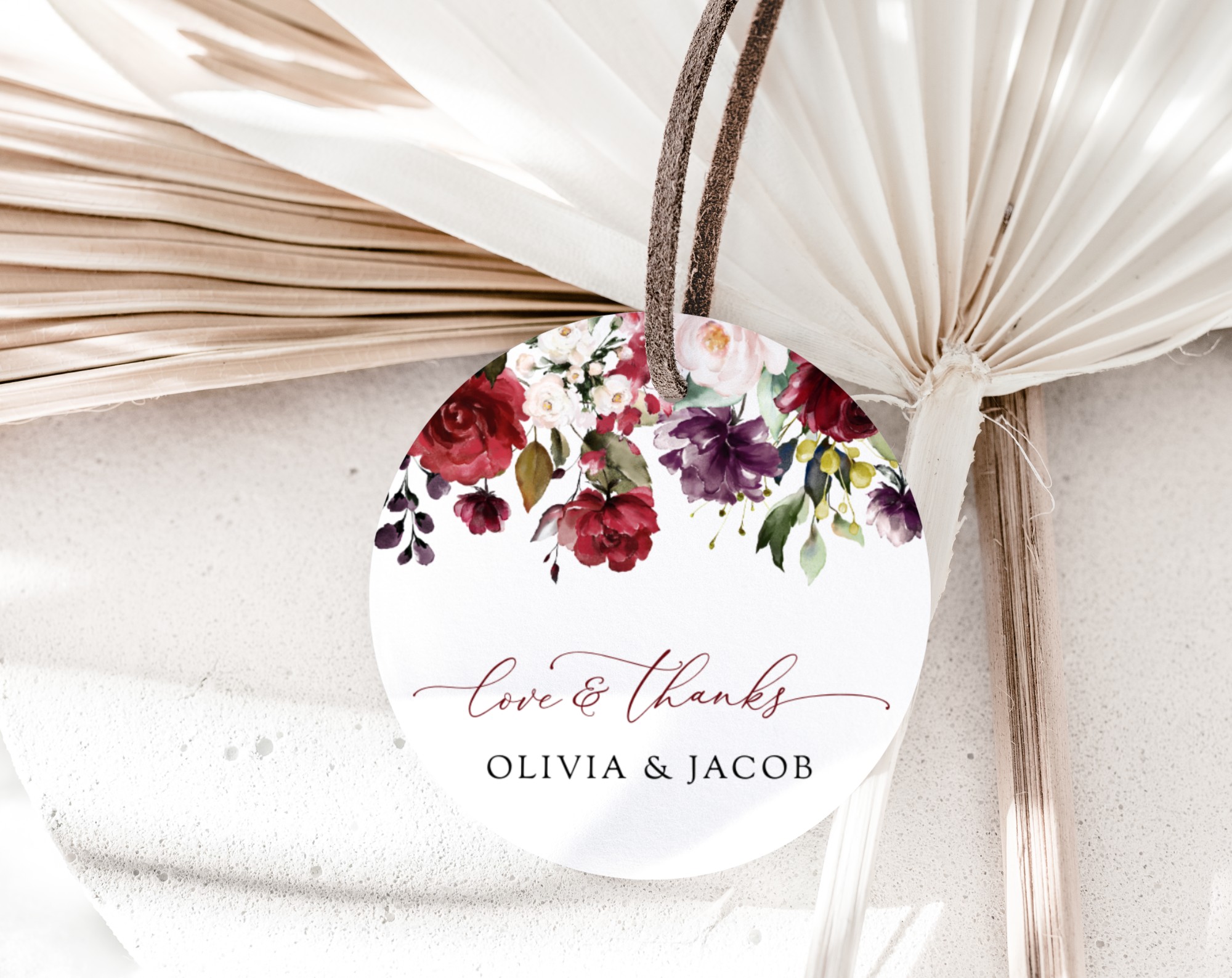 Burgundy, Purple and Blush Flowers Favor Tags, Wedding Gift Tags, Printable File, Edit Yourself, SH132