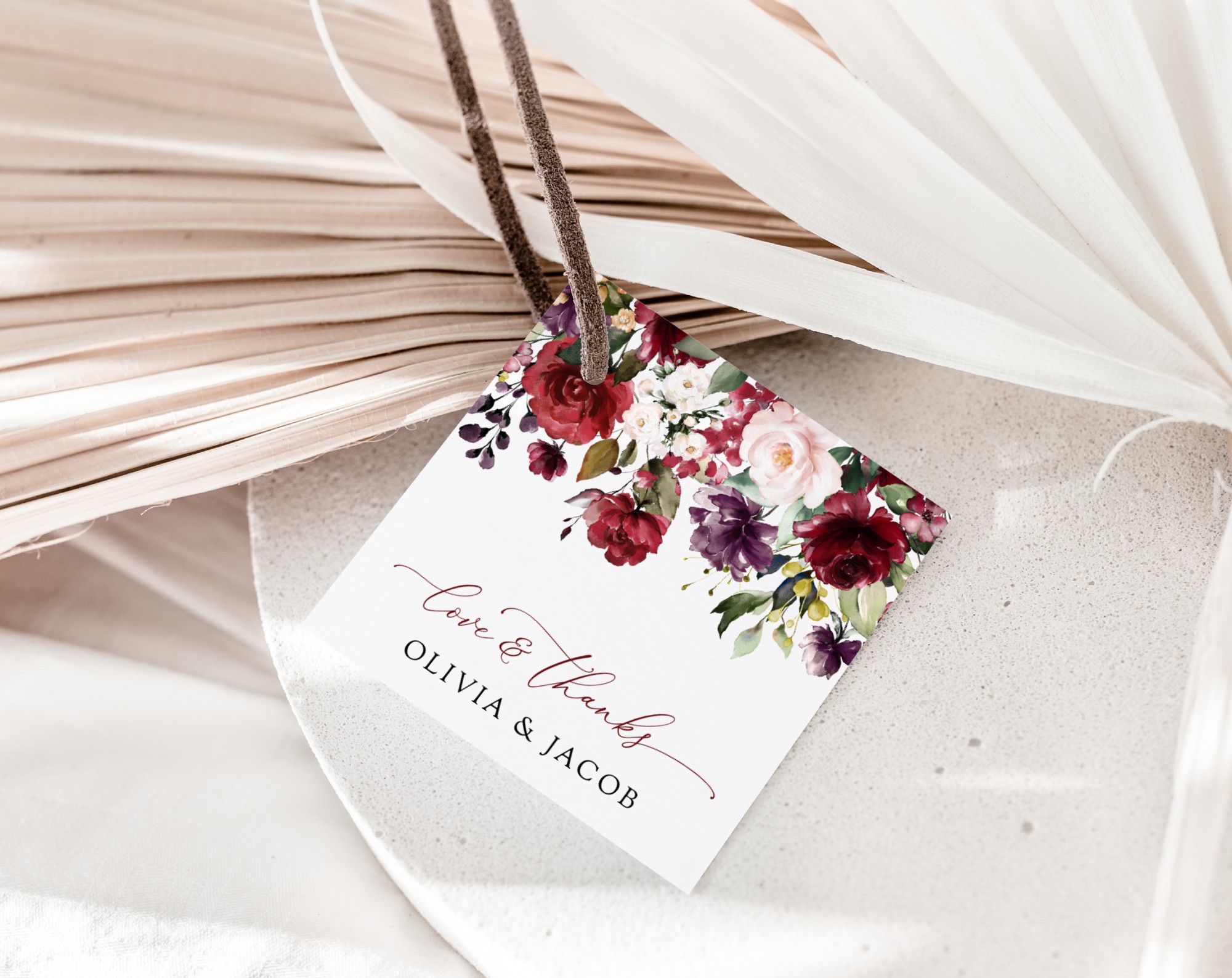 Burgundy, Purple and Blush Flowers Favor Tags, Wedding Gift Tags, Printable File, Edit Yourself, SH132