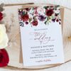 Burgundy, Purple and Blush Flowers Wedding Invitation, Wedding Stationery, Printable File, Edit Yourself, SH132