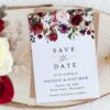 Burgundy, Purple and Blush Flowers Save the Date, Wedding Stationery, Printable File, Edit Yourself, SH132