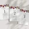 Burgundy, Purple and Blush Flowers Seating Cards, Wedding Stationery, Printable File, Edit Yourself, SH132
